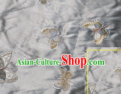 Traditional Chinese Classical Butterfly Pattern Design Fabric Grey Brocade Tang Suit Satin Drapery Asian Silk Material