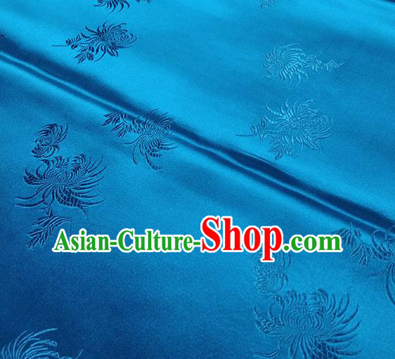 Traditional Chinese Classical Chrysanthemum Pattern Design Fabric Blue Brocade Tang Suit Satin Drapery Asian Silk Material