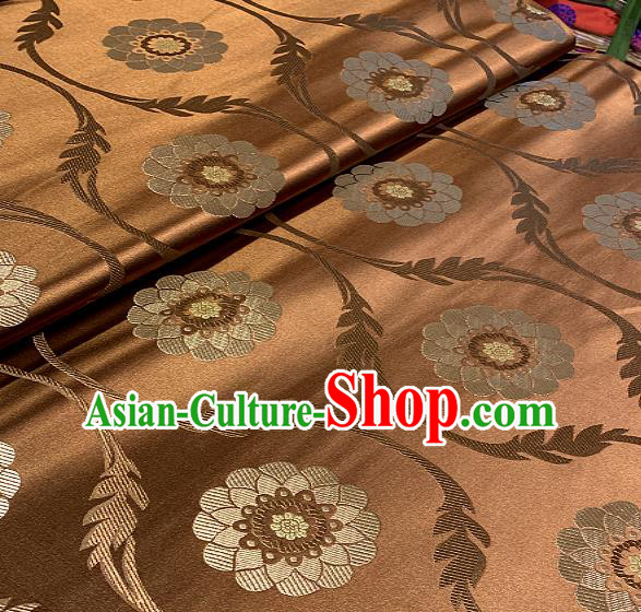Chinese Traditional Lotus Pattern Design Bronze Brocade Classical Satin Drapery Asian Tang Suit Silk Fabric Material
