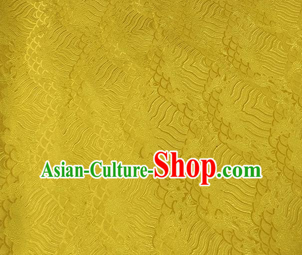 Traditional Chinese Classical Sea Waves Pattern Design Fabric Yellow Brocade Tang Suit Satin Drapery Asian Silk Material