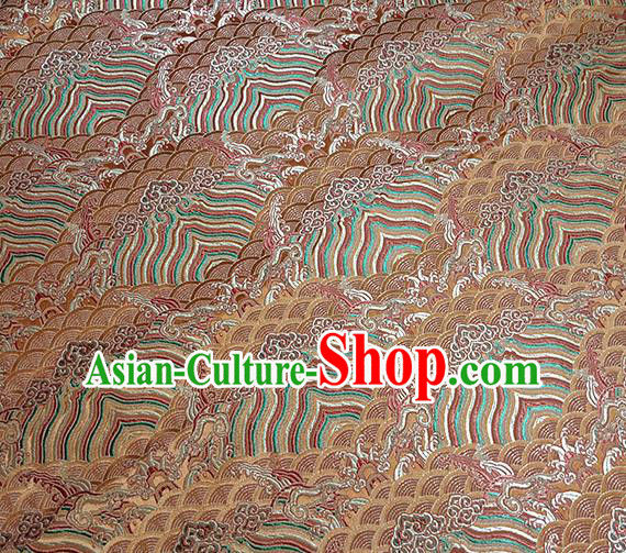 Traditional Chinese Classical Sea Waves Pattern Design Fabric Bronze Brocade Tang Suit Satin Drapery Asian Silk Material