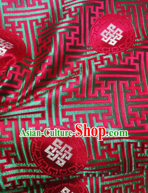 Asian Chinese Classical Lucky Knots Pattern Design Purplish Red Brocade Fabric Traditional Tang Suit Satin Drapery Silk Material