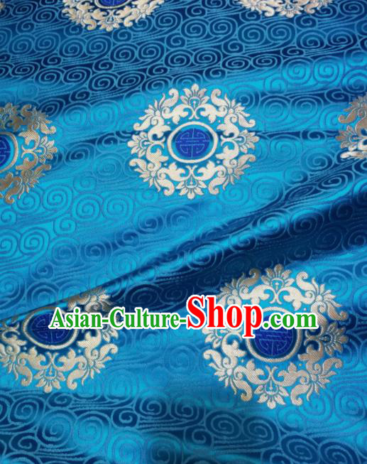Asian Chinese Royal Pattern Design Blue Brocade Fabric Traditional Tang Suit Satin Classical Drapery Silk Material