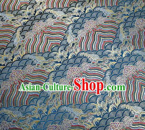 Traditional Chinese Classical Waves Pattern Design Fabric Lake Blue Brocade Tang Suit Satin Drapery Asian Silk Material