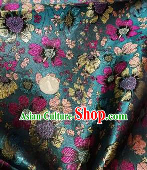 Asian Chinese Dress Peacock Green Satin Classical Flowers Pattern Design Brocade Fabric Traditional Drapery Silk Material