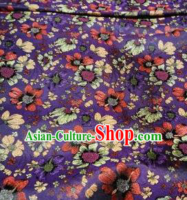 Asian Chinese Dress Purple Satin Classical Flowers Pattern Design Brocade Fabric Traditional Drapery Silk Material