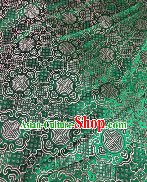 Asian Chinese Green Satin Classical Pattern Design Brocade Mongolian Robe Fabric Traditional Drapery Silk Material