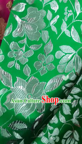 Asian Chinese Cheongsam Green Satin Classical Flowers Pattern Design Brocade Fabric Traditional Drapery Silk Material