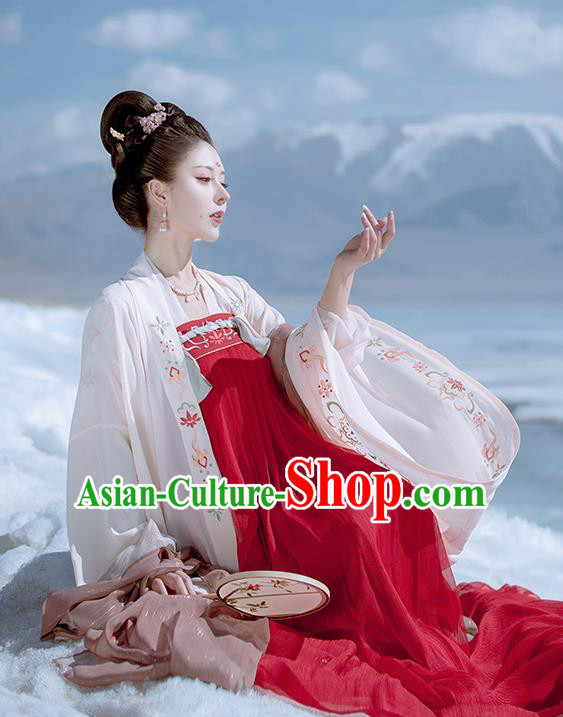 Traditional Chinese Ancient Wedding Embroidered Historical Costume Tang Dynasty Court Princess Red Hanfu Dress for Women
