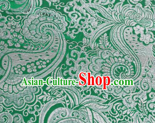 Asian Chinese Fabric Green Satin Classical Pattern Design Brocade Traditional Drapery Silk Material