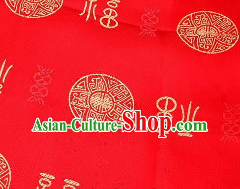 Asian Chinese Red Satin Fabric Classical Lucky Character Pattern Design Brocade Traditional Drapery Silk Material