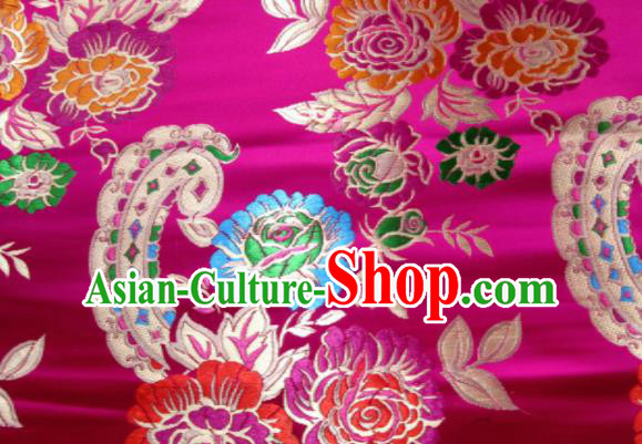 Asian Chinese Classical Roses Pattern Design Rosy Satin Fabric Brocade Traditional Drapery Silk Material