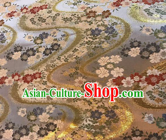 Asian Japanese Kimono Satin Fabric Classical Sakura Pattern Design Brocade Traditional Drapery Silk Material