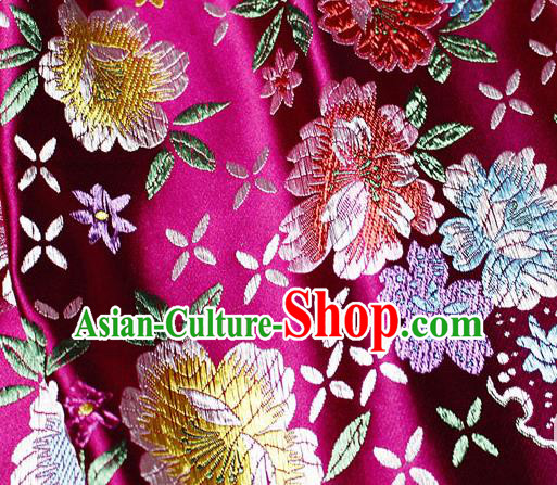 Asian Chinese Classical Peony Pattern Design Rosy Satin Fabric Brocade Traditional Drapery Silk Material