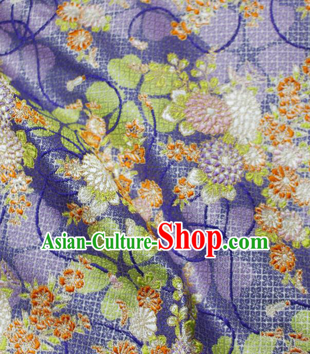 Asian Japanese Kimono Purple Satin Fabric Classical Pattern Design Brocade Traditional Drapery Silk Material