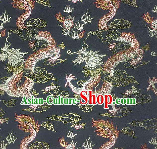 Chinese Classical Fire Dragons Pattern Design Black Satin Fabric Brocade Asian Traditional Drapery Silk Material