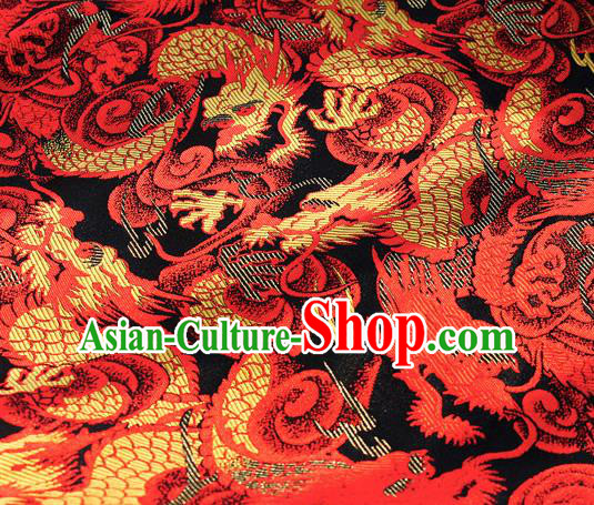 Asian Japanese Kimono Satin Fabric Classical Red Dragon Pattern Design Brocade Traditional Drapery Silk Material
