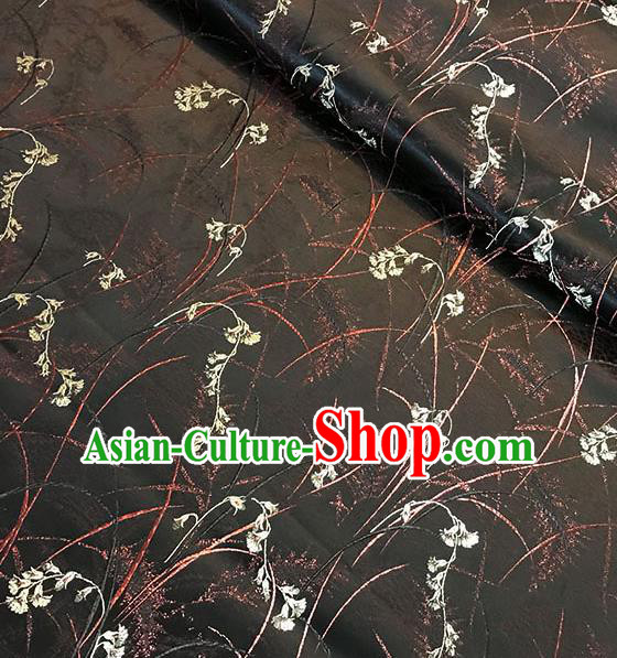 Chinese Tang Suit Black Brocade Classical Orchid Pattern Design Satin Fabric Asian Traditional Drapery Silk Material