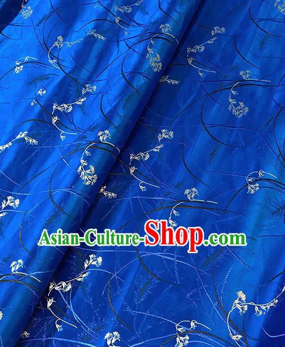 Chinese Tang Suit Royalblue Brocade Classical Orchid Pattern Design Satin Fabric Asian Traditional Drapery Silk Material