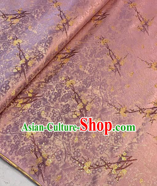Chinese Tang Suit Pink Brocade Classical Plum Blossom Pattern Design Satin Fabric Asian Traditional Drapery Silk Material