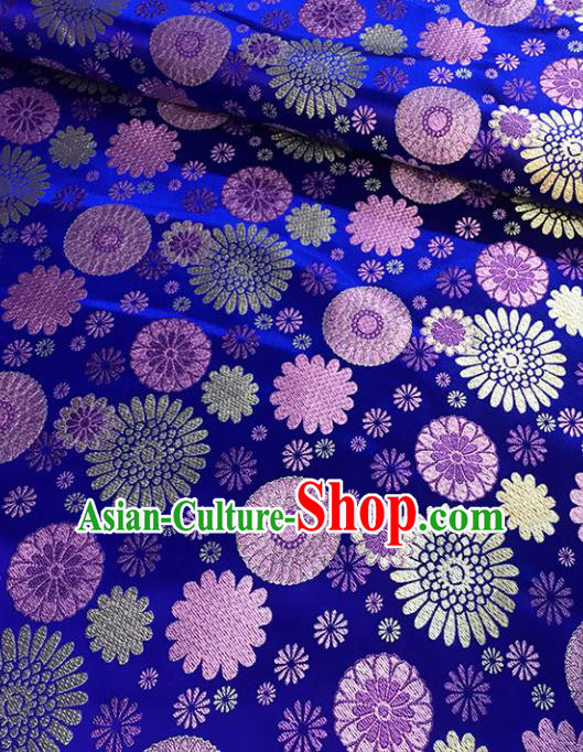 Chinese Tang Suit Royalblue Brocade Classical Sunflowers Pattern Design Satin Fabric Asian Traditional Drapery Silk Material