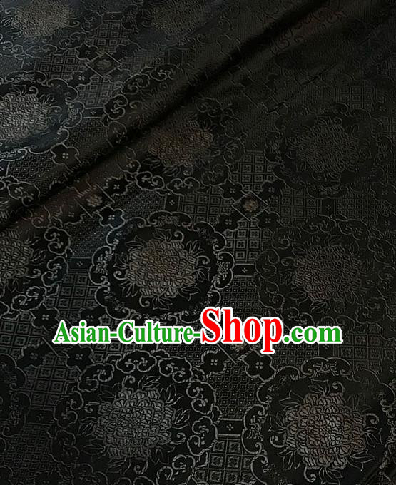 Chinese Tang Suit Black Brocade Classical Buddhism Lotus Pattern Design Satin Fabric Asian Traditional Drapery Silk Material