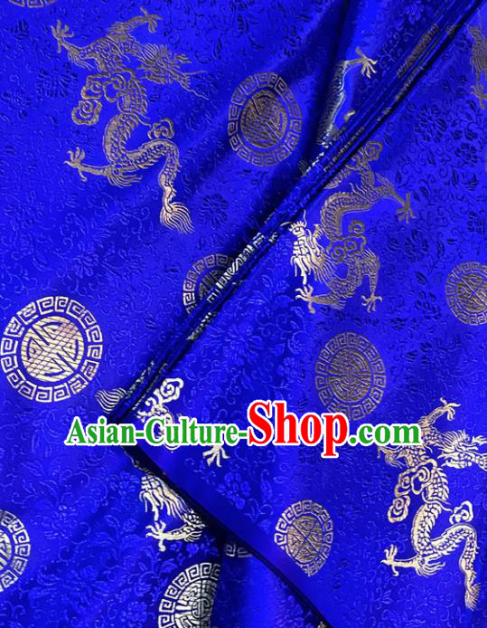 Chinese Tang Suit Royalblue Brocade Classical Dragons Pattern Design Satin Fabric Asian Traditional Drapery Silk Material
