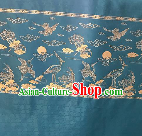Chinese Hanfu Dress Peacock Blue Brocade Classical Crane Lotus Pattern Design Satin Fabric Asian Traditional Drapery Silk Material