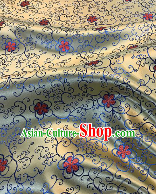 Chinese Hanfu Dress Golden Brocade Classical Flowers Pattern Design Satin Fabric Asian Traditional Drapery Silk Material