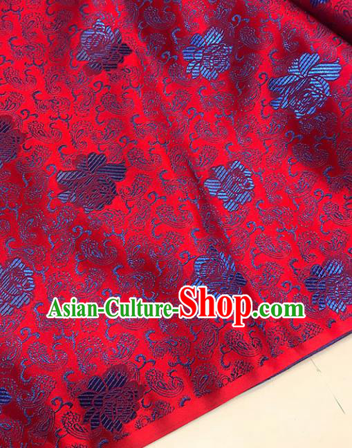 Chinese Hanfu Dress Red Brocade Classical Peony Pattern Design Satin Fabric Asian Traditional Drapery Silk Material