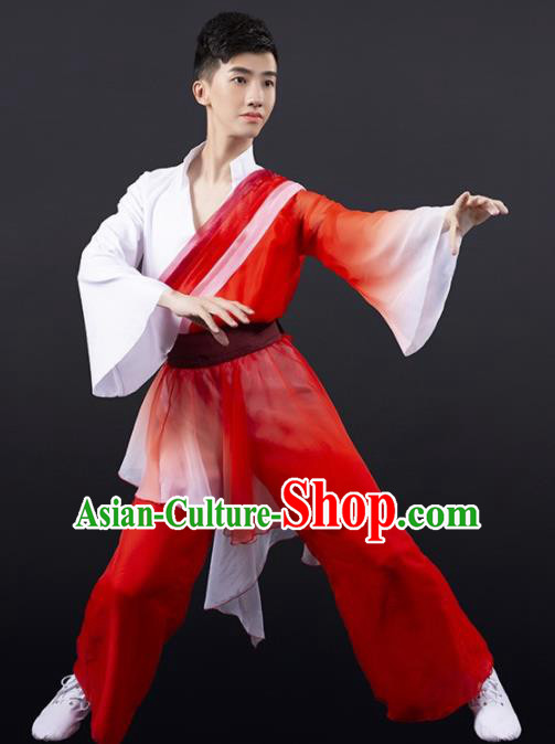 Chinese Traditional National Dance Clothing Classical Dance Stage Performance Red Costume for Men