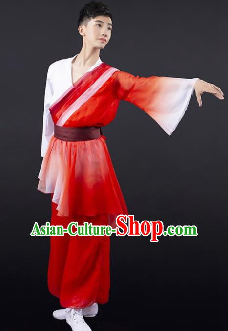 Chinese Traditional National Dance Clothing Classical Dance Stage Performance Red Costume for Men