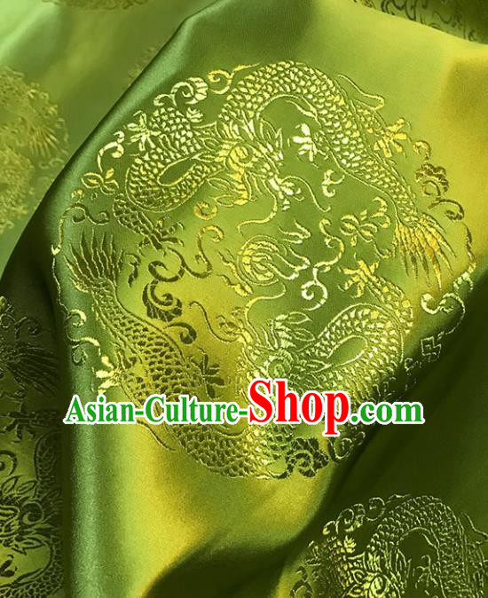 Chinese Tang Suit Green Brocade Classical Dragons Pattern Design Satin Fabric Asian Traditional Drapery Silk Material