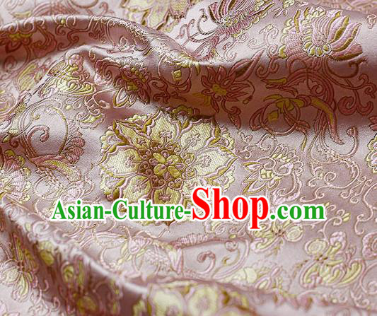 Chinese Classical Rosette Pattern Design Pink Satin Fabric Brocade Asian Traditional Drapery Silk Material