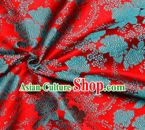Chinese Classical Peony Pattern Design Red Satin Fabric Brocade Asian Traditional Drapery Silk Material