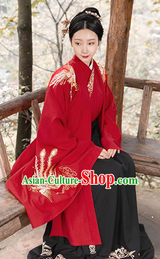 Asian Chinese Ancient Wedding Embroidered Red Hanfu Dress Traditional Ming Dynasty Court Princess Historical Costume for Women