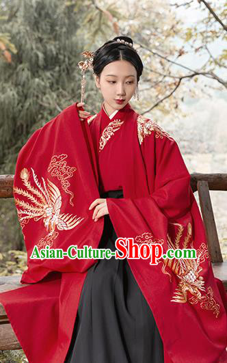 Asian Chinese Ancient Wedding Embroidered Red Hanfu Dress Traditional Ming Dynasty Court Princess Historical Costume for Women