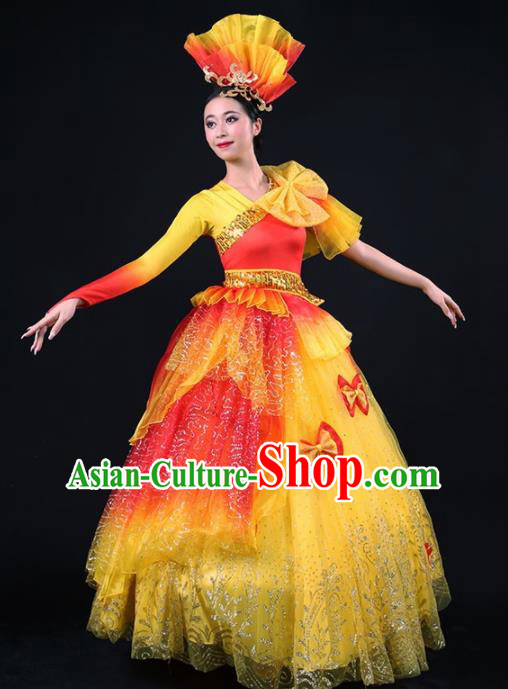 Chinese Spring Festival Gala Modern Dance Yellow Dress Opening Dance Stage Performance Costume for Women
