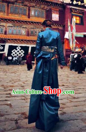 Chinese Traditional Ethnic Bride Royalblue Tibetan Robe Zang Nationality Female Dress Wedding Costume for Women