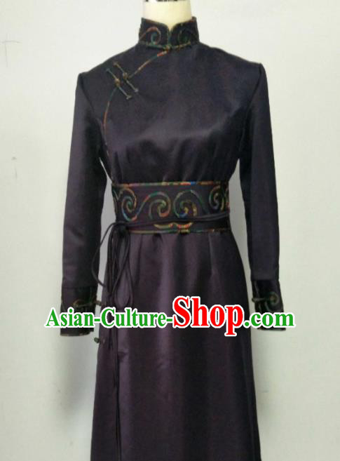 Chinese Traditional Mongolian Ethnic Purple Robe Mongol Nationality Female Dress Costume for Women