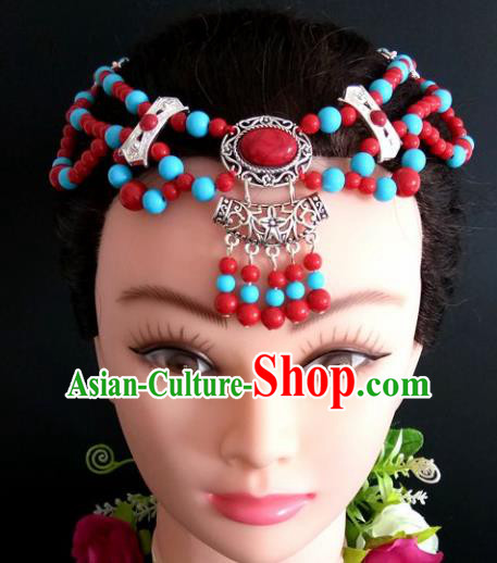 Chinese Traditional Mongol Nationality Beads Tassel Hair Clasp Mongolian Ethnic Dance Headband Accessories for Women
