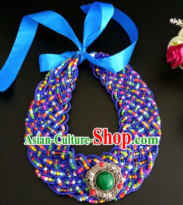 Chinese Traditional Mongol Nationality Weave Royalblue Hair Clasp Mongolian Ethnic Dance Headband Accessories for Women