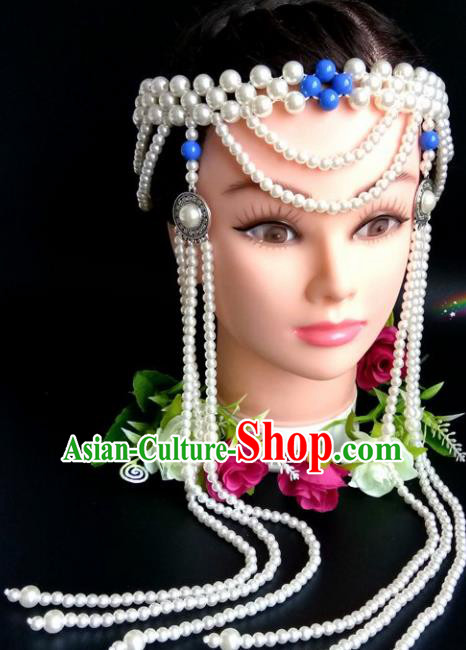 Chinese Traditional Mongol Nationality Beads Hair Clasp Mongolian Ethnic Dance Tassel Headband Accessories for Women
