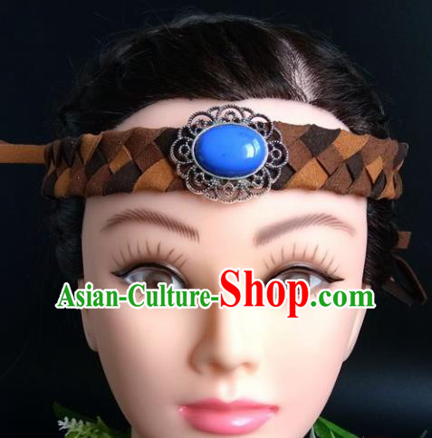 Chinese Traditional Mongol Nationality Handmade Weave Hair Clasp Mongolian Ethnic Dance Headband Accessories for Women