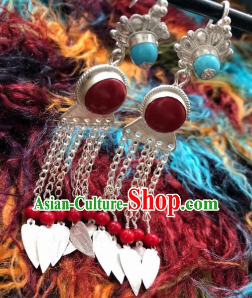 Chinese Traditional Zang Nationality Earrings Tibetan Ethnic Sliver Tassel Ear Accessories for Women