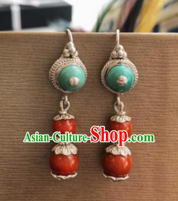 Chinese Traditional Zang Nationality Red Earrings Tibetan Ethnic Ear Accessories for Women