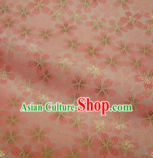 Japanese Traditional Kimono Classical Sakura Pattern Pink Brocade Damask Asian Japan Nishijin Satin Drapery Silk Fabric