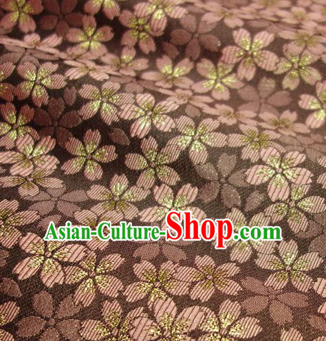 Japanese Traditional Kimono Classical Sakura Pattern Brown Brocade Damask Asian Japan Nishijin Satin Drapery Silk Fabric