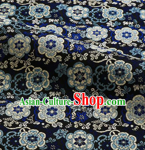 Japanese Traditional Kimono Classical Vine Flowers Pattern Royalblue Brocade Damask Asian Japan Nishijin Satin Drapery Silk Fabric
