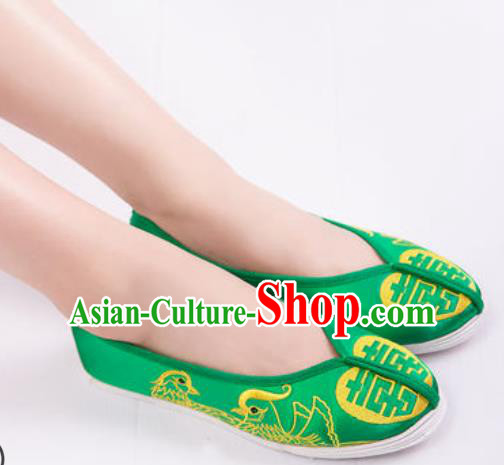 Chinese Traditional Opera Shoes Wedding Green Shoes Hanfu Princess Shoes Embroidered Shoes for Women